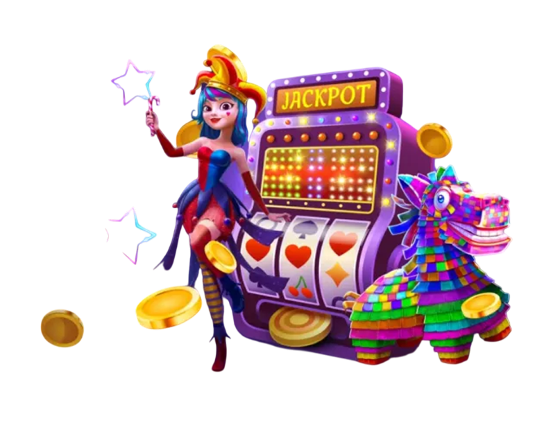 3D Gaming Character with Slot Machine and Jackpot